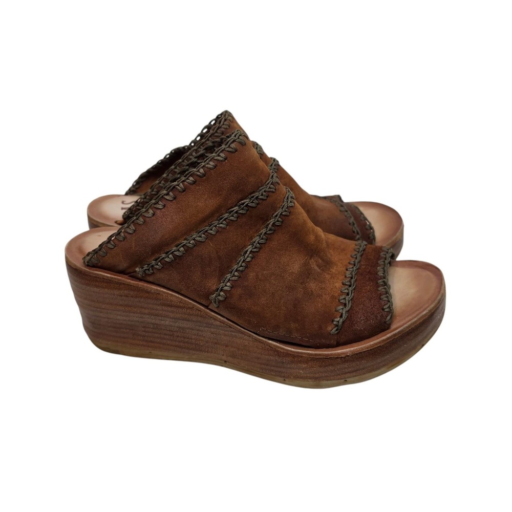 A.S.98 Nelson Shoes Womens 8.5-9 39 Brown Suede Slide Wedge Platform Sandals